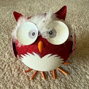 Glittery Red and White Owl Decor